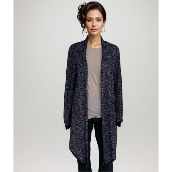 Eileen Fisher‎ Open Cardigan Women Sz L Blue Grey Linen Blend Lagenlook - Picture 1 of 8